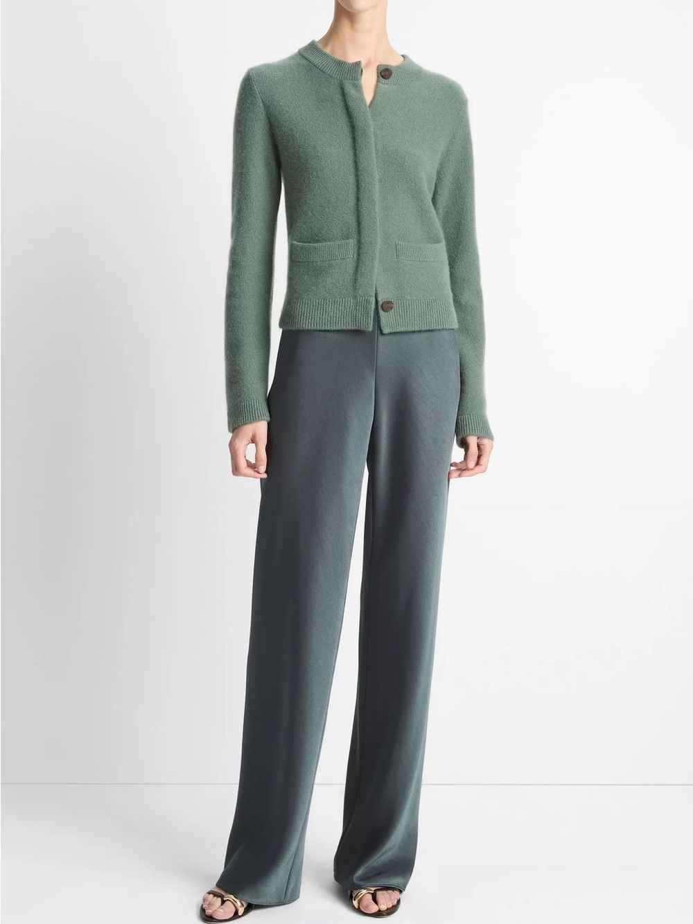 Vince Plush Cashmere Shrunken Cardigan in Deep Patina Size S - Picture 4 of 9